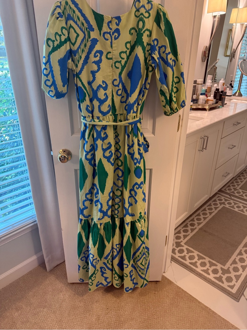 Green & Blue Patterned Maude Vivante Women’s v neck Maxi Dress- size S